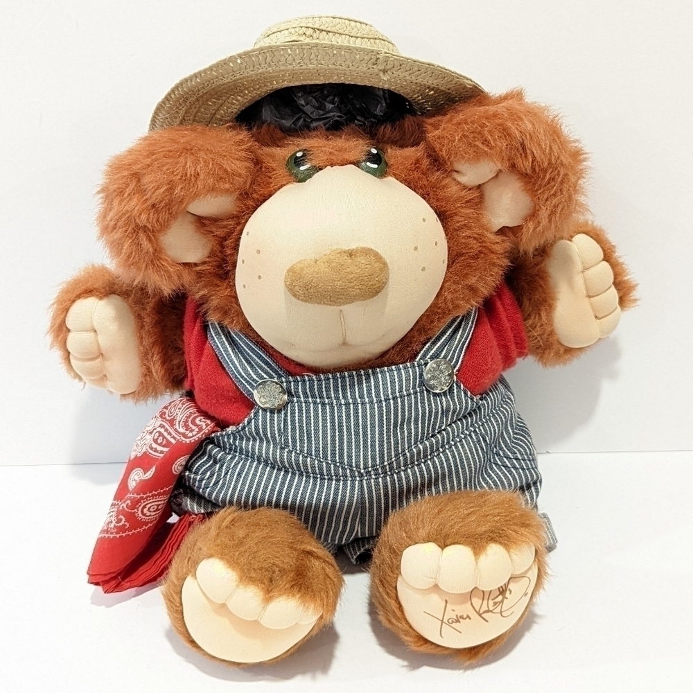 Vintage Cabbage Patch Kids Furskins Bubba Teddy Bear Plush 14” Conductor Train